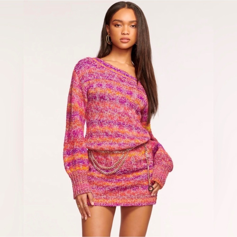 Ramy Brook Off-the-Shoulder Spacedye Knit Sweater Dress Cabernet S NWT Boho Luxe